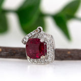 14K White Gold 1.24ct Madagascar Ruby and Natural Diamond Halo Pendant