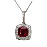 14K White Gold 1.24ct Madagascar Ruby and Natural Diamond Halo Pendant