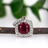 14K White Gold 1.24ct Madagascar Ruby and Natural Diamond Halo Pendant
