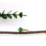 Elly 14k Solid Yellow Gold Tsavorite and Diamond Ring | Oval 8x6mm