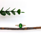 Elly 14k Solid Yellow Gold Tsavorite and Diamond Ring | Oval 8x6mm