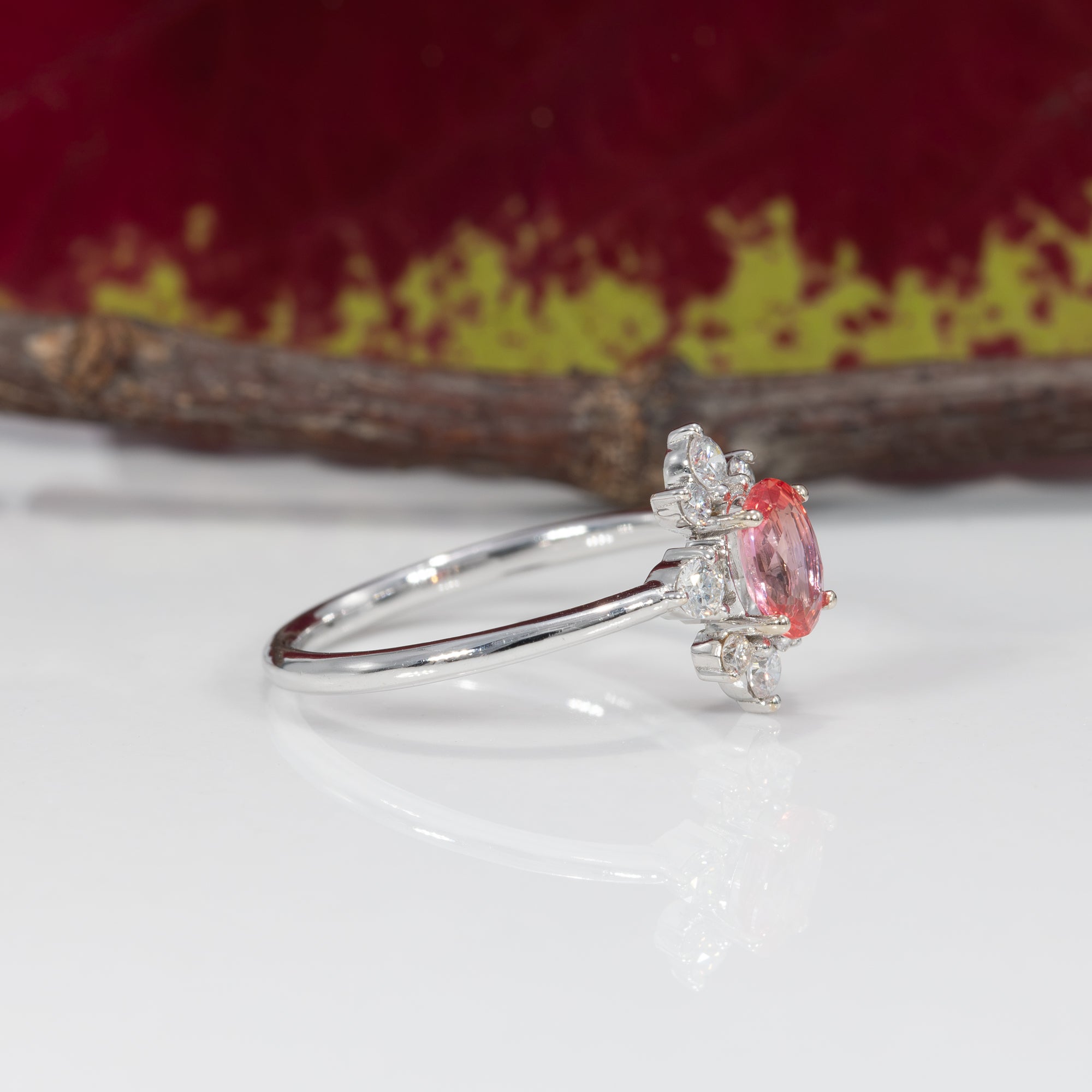 14K white gold padparadscha sapphire ring