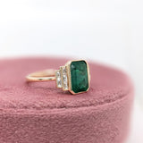 3ct Emerald Ring w Earth Mined Diamonds in Solid 14K Yellow Gold | EM 10x8mm