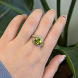 Yara Estate Peridot Ring with Natural Diamond Accents: 14k Solid Gold, 10x8mm