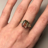 5ct Bicolor Tourmaline Ring w Earth Mined Diamonds in Solid 14K Gold | EM 10x8mm