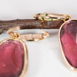 Priscila | Rubellite Tourmaline Fancy Statement Earrings with Tsavorite Accents in Solid 14K Yellow Gold – Fancy Shape, 24.7×17.4mm – Bold Pink-Red