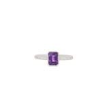 Stella Solid 14k Gold Amethyst Ring with Natural Diamonds Accents, Emerald cut 7x5mm