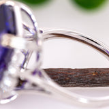 Yana 14K White Gold 11.96cts AAA Tanzanite Diamond Ring | Emerald Cut 16x12mm