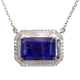 Dhyani Solid 14k White Gold Tanzanite Pendant with Natural Diamonds Accents, Emerald cut 13x9mm