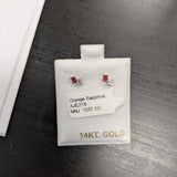 Elegant Emerald, Ruby, Yellow Sapphire and Orange Sapphire Studs with Diamond in 14K Gold | Emerald Cut
