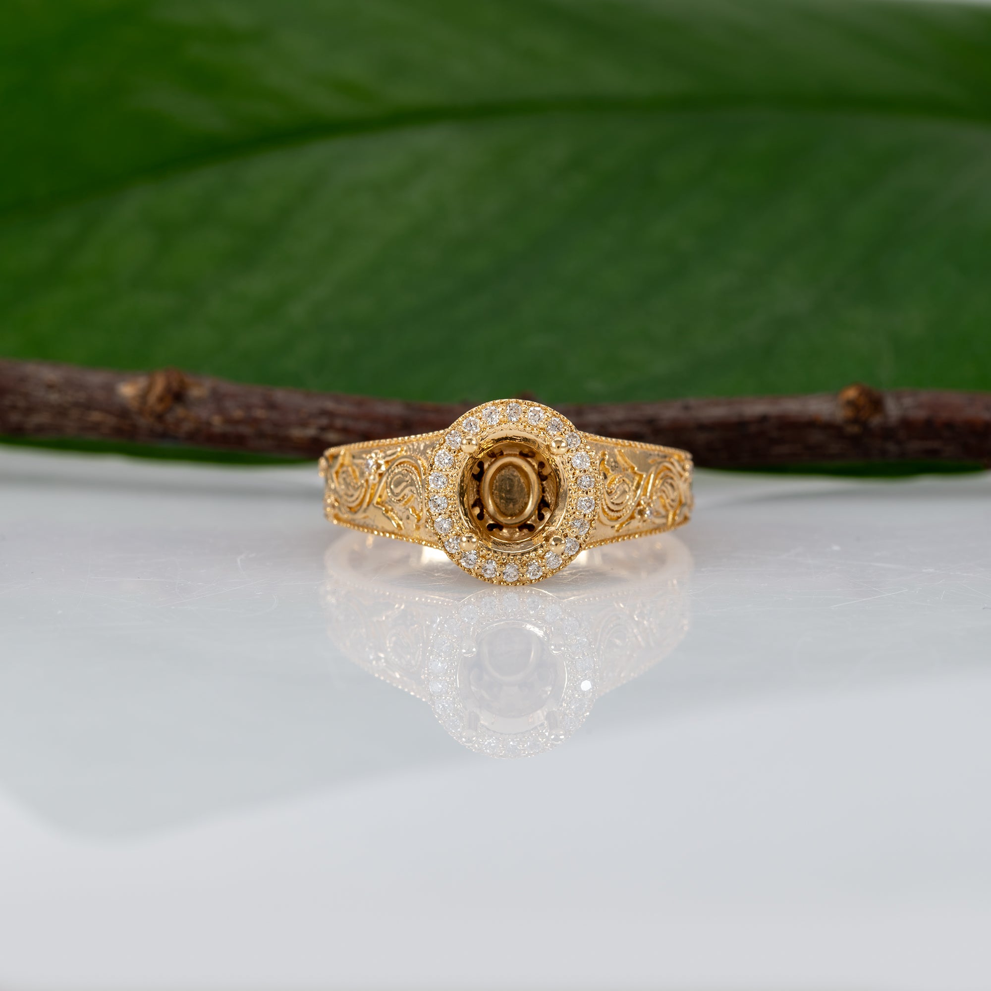 18K yellow gold diamond semi-mount ring setting