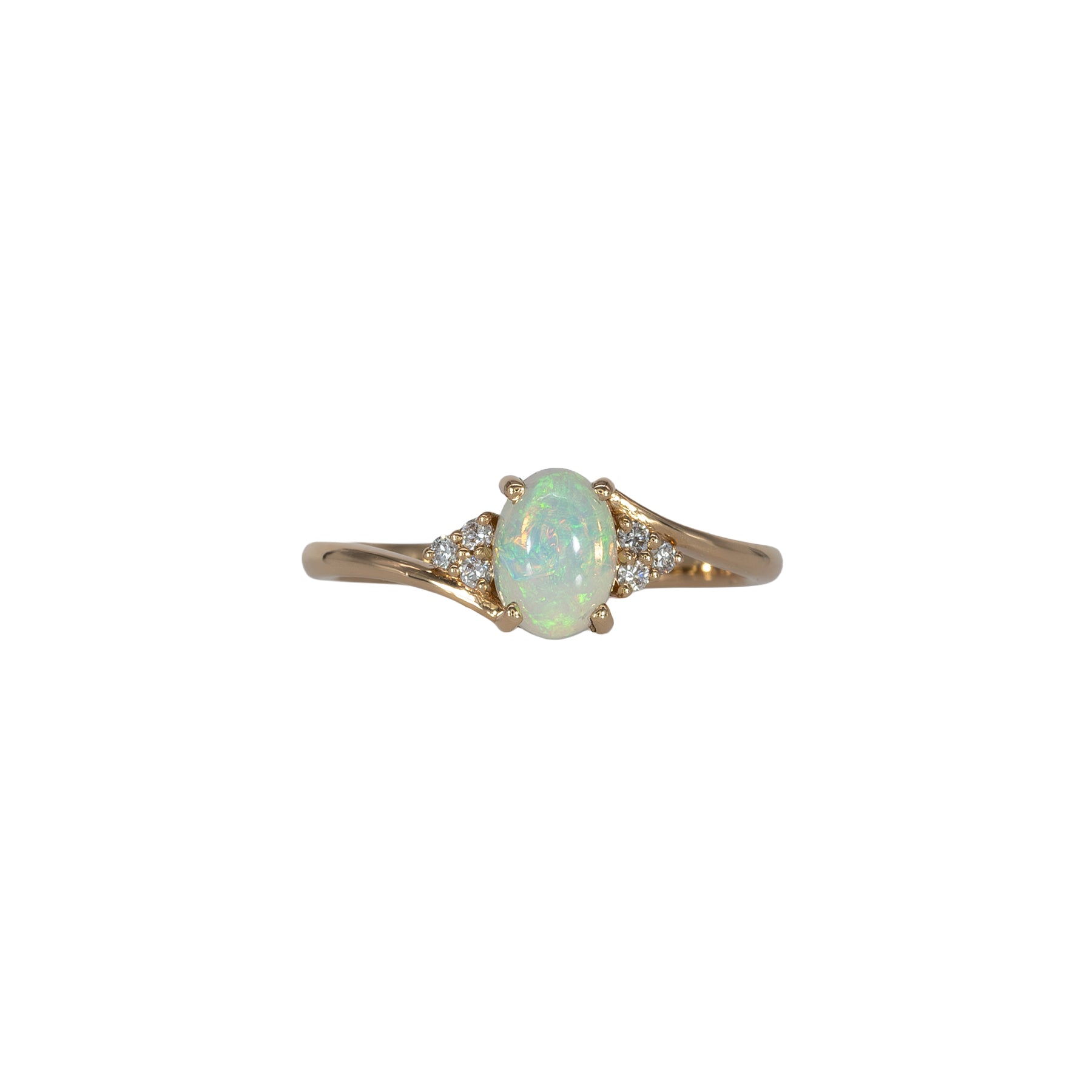 14K yellow gold Ethiopian opal cabochon ring with diamond accents