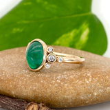 Hyacinth Solid 14K Gold 2.8cts Zambian Emerald Ring with Natural Diamond Accents, 10x8mm