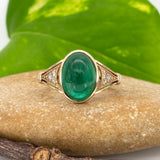 Arlo Solid 14K Gold  Zambian Emerald Ring with Natural Diamonds Accents: Oval, 11.3x8mm