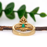 18K Yellow Gold GIA Certified Colombian Emerald Diamond Ring | Pear Shape 10.5x5.5mm