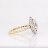 Sora Solid 14k White and Yellow Dual Gold Lab Diamond Ring With Natural Diamonds Halo | 10x7mm