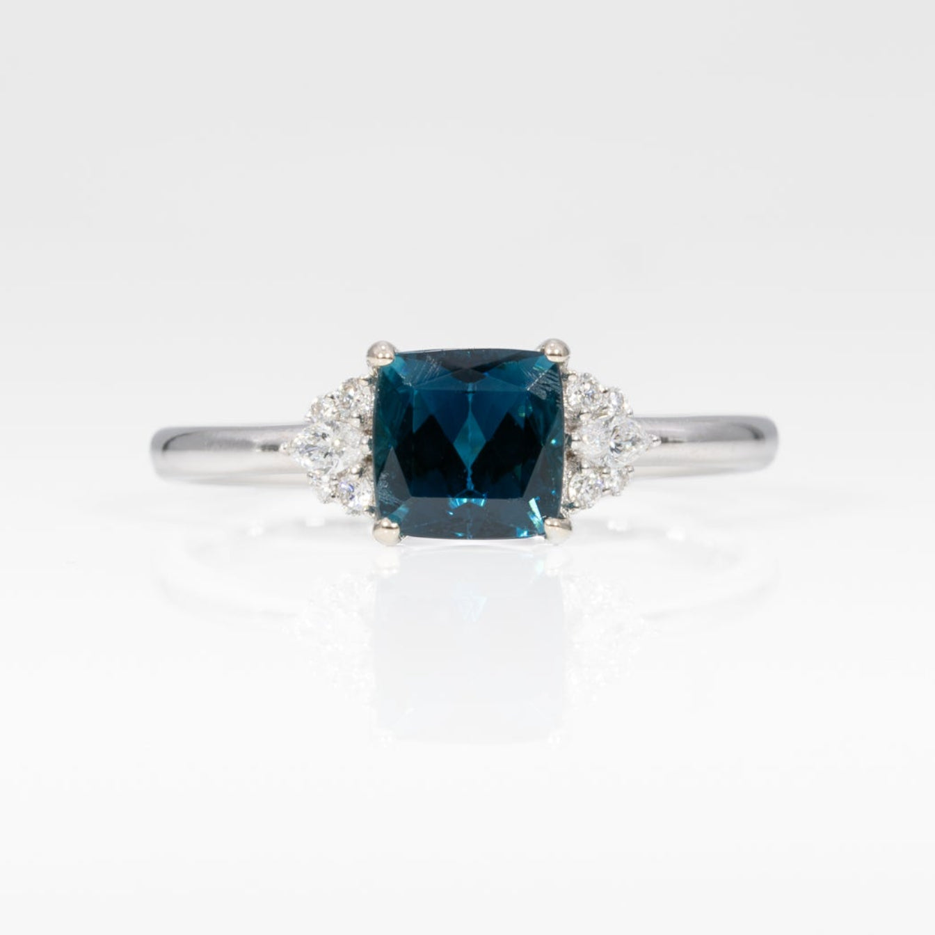 14K white gold indicolite tourmaline ring with diamond accents