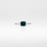 14K white gold indicolite tourmaline ring with diamond accents