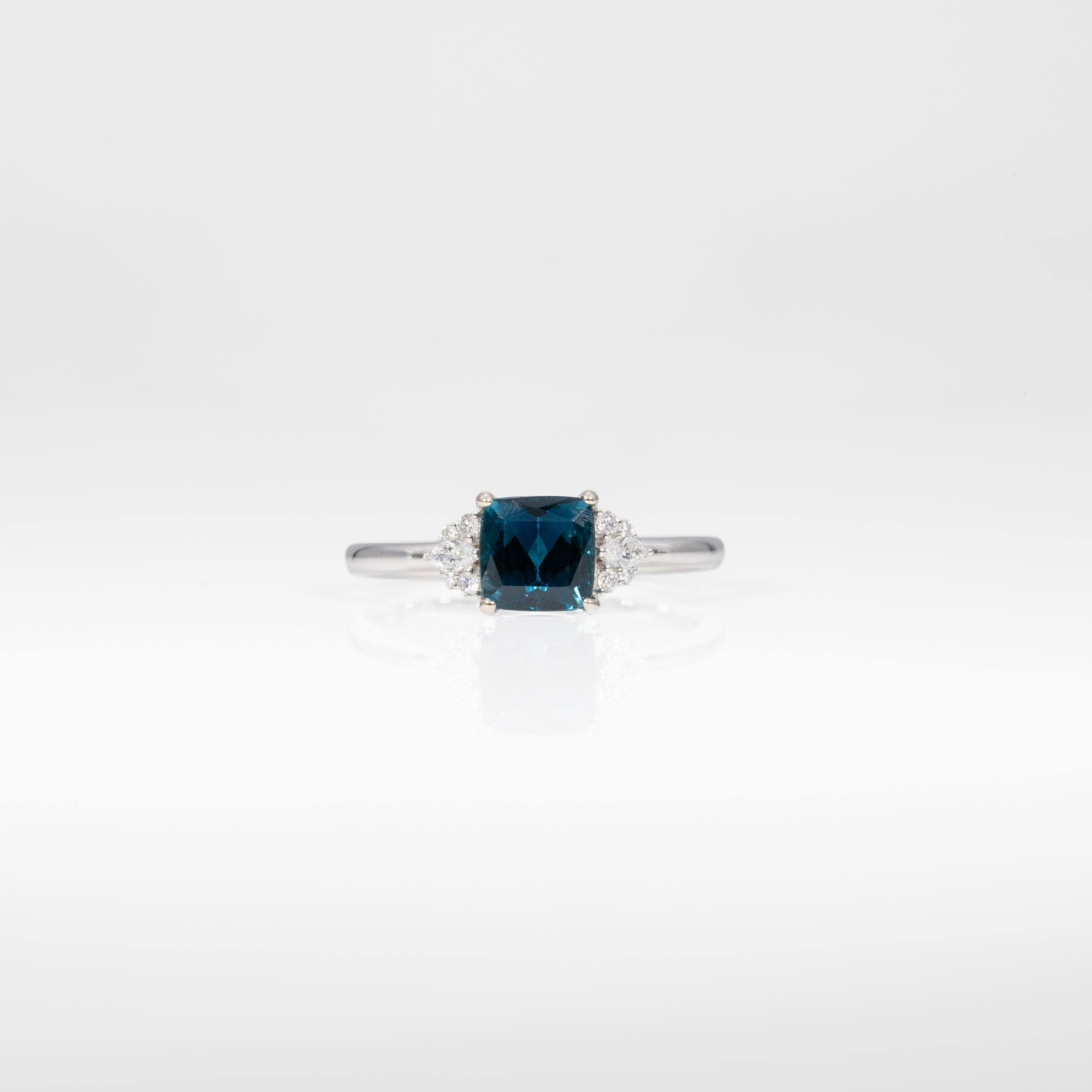 14K white gold indicolite tourmaline ring with diamond accents