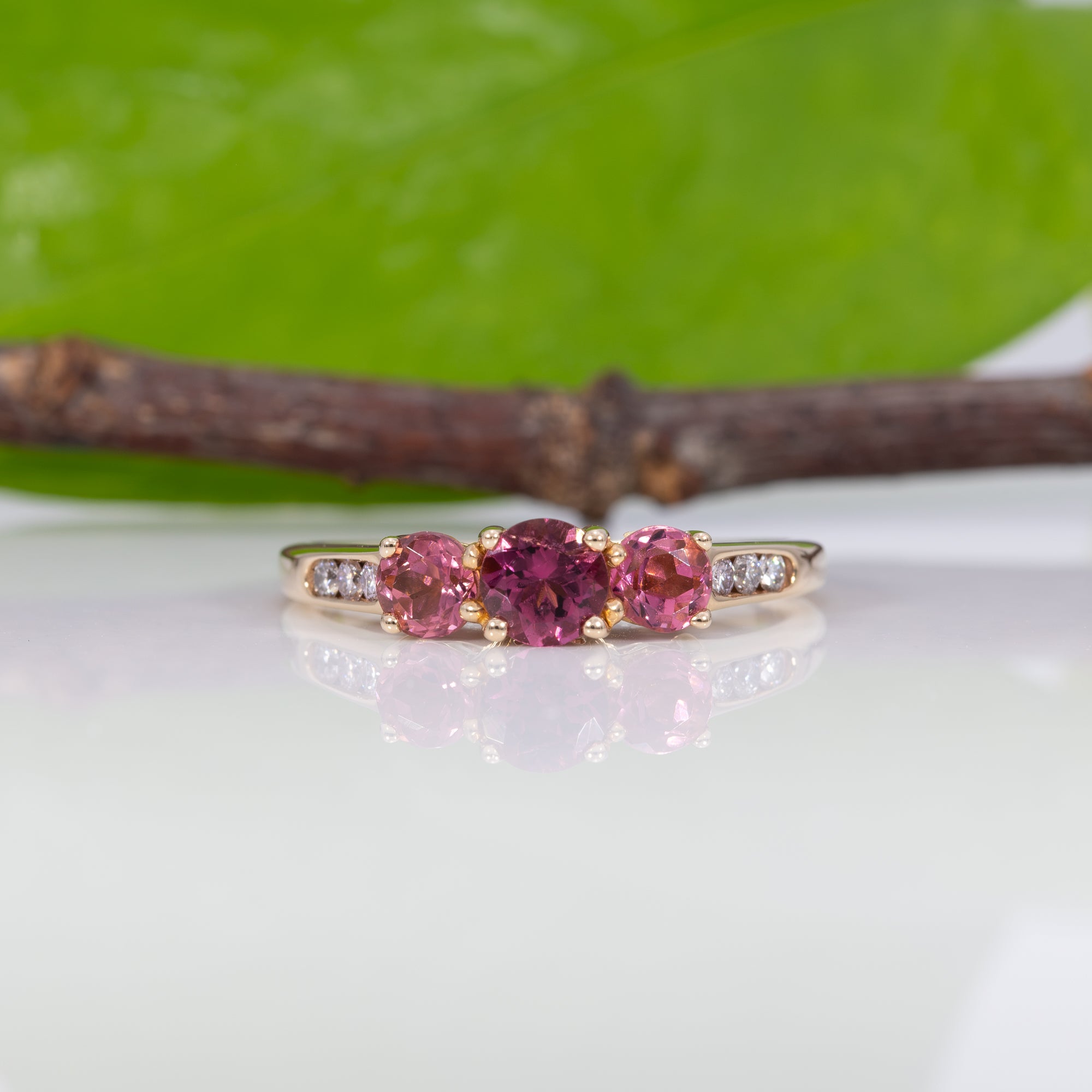 14K yellow gold rubellite tourmaline ring