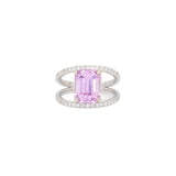 6.2Ct Natural Kunzite Ring with Earth Mined Diamond Accents – Lavender Pink Gemstone Fine Jewelry Statement Ring