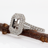 Modern East–West Emerald-Cut Semi-Mount Ring with Pavé Diamond Accents, Elegant 14K Gold Design Ready for Your Center Stone