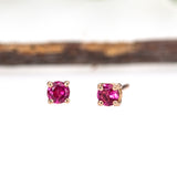 3mm Round - 14K Solid Gold Madagascar Pink Tourmaline Solitaire Studs