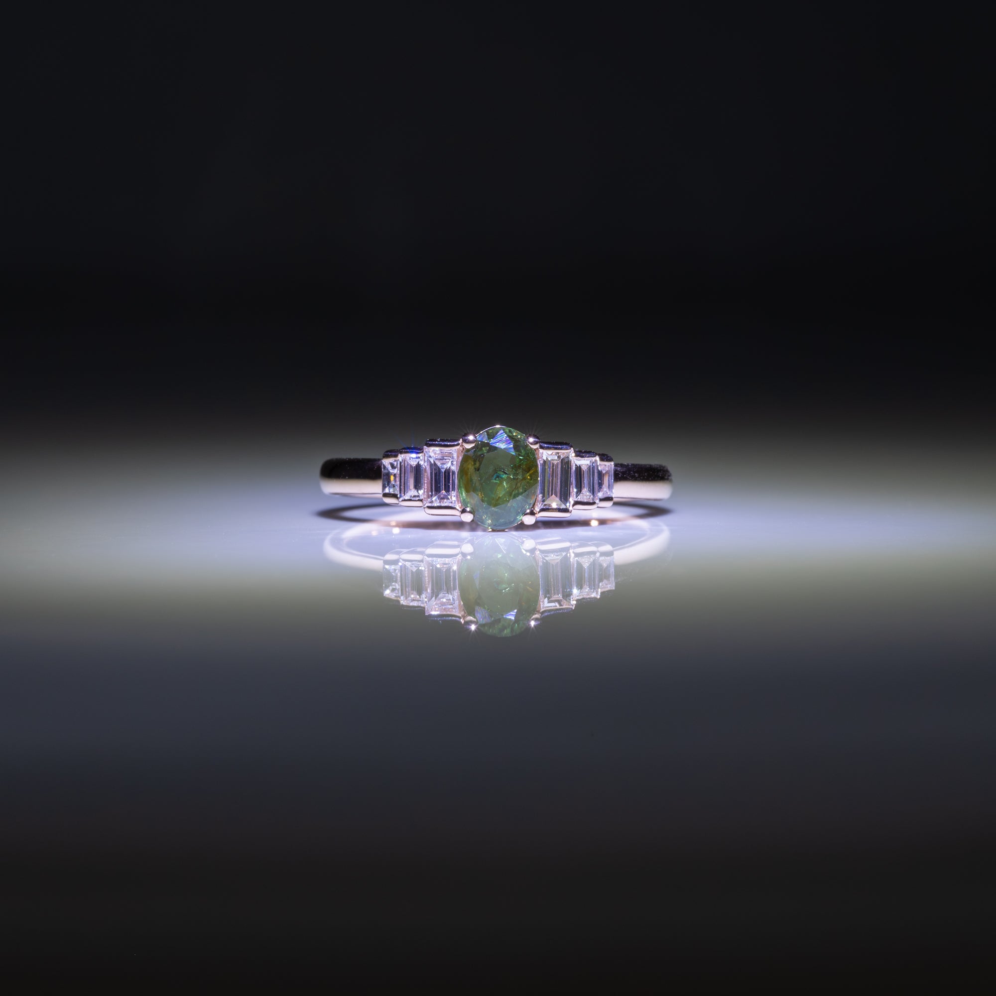 14K rose gold alexandrite ring with diamond accents