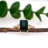 Apsara 14K Yellow Gold Indicolite Tourmaline Diamond Ring | EM 10x7mm