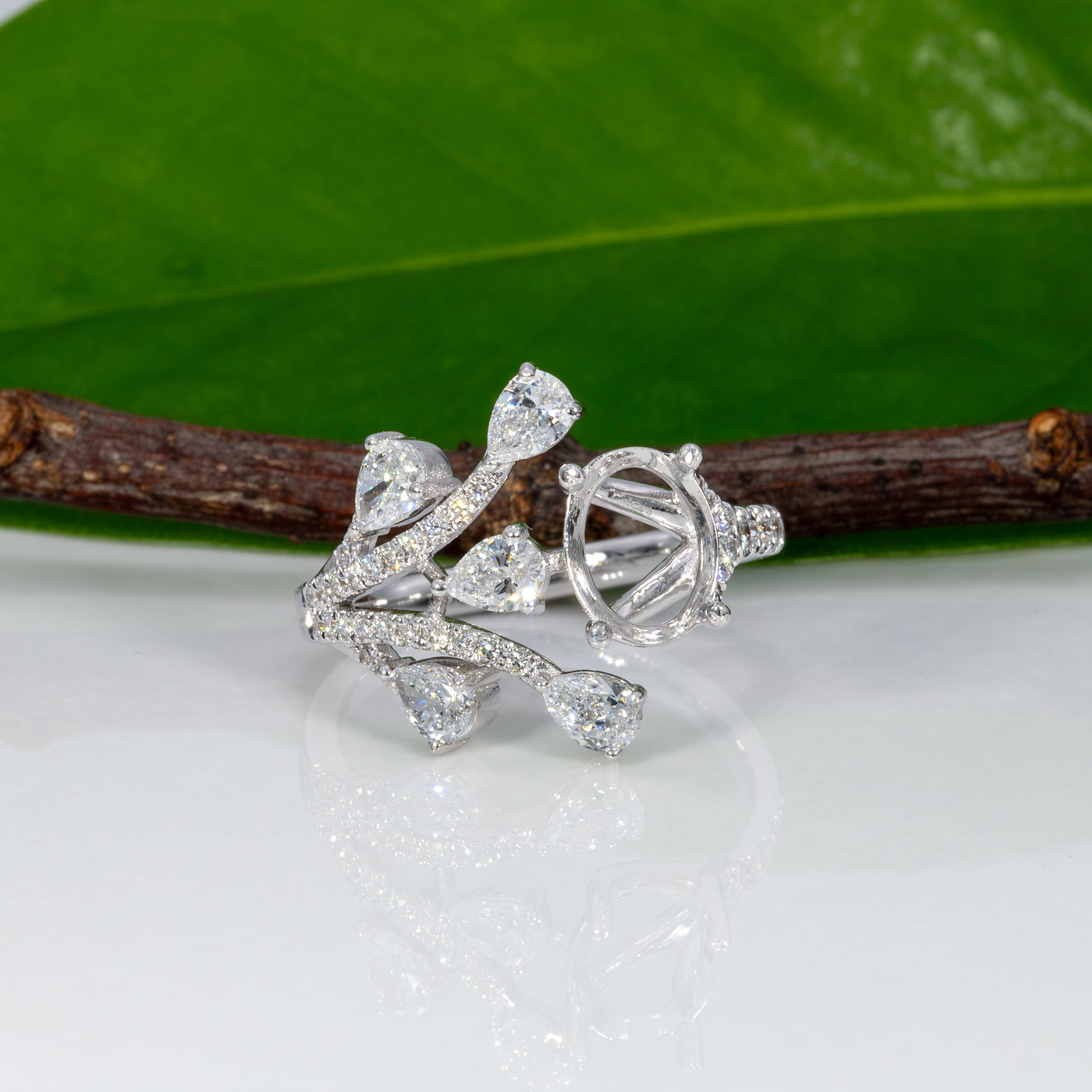 14K white gold lab diamond semi-mount ring setting