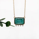 6ct Emerald Pendant w Natural Diamond Accents in Solid 14K Gold | EM 15x10mm