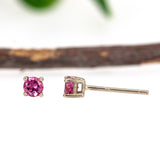 14K Solid Gold Pink Tourmaline Solitaire Studs | Round 3mm