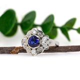 Yeri 14K White Gold 2.13cts Ceylon Sapphire Diamond Ring | Round 7mm