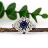 Yeri 14K White Gold 2.13cts Ceylon Sapphire Diamond Ring | Round 7mm