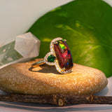 Cora Solid 14k Gold Ethiopian Opal Ring with Natural Diamonds Accents, Cushion 16.5x9mm