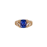 14K yellow gold cushion tanzanite ring with diamond accents