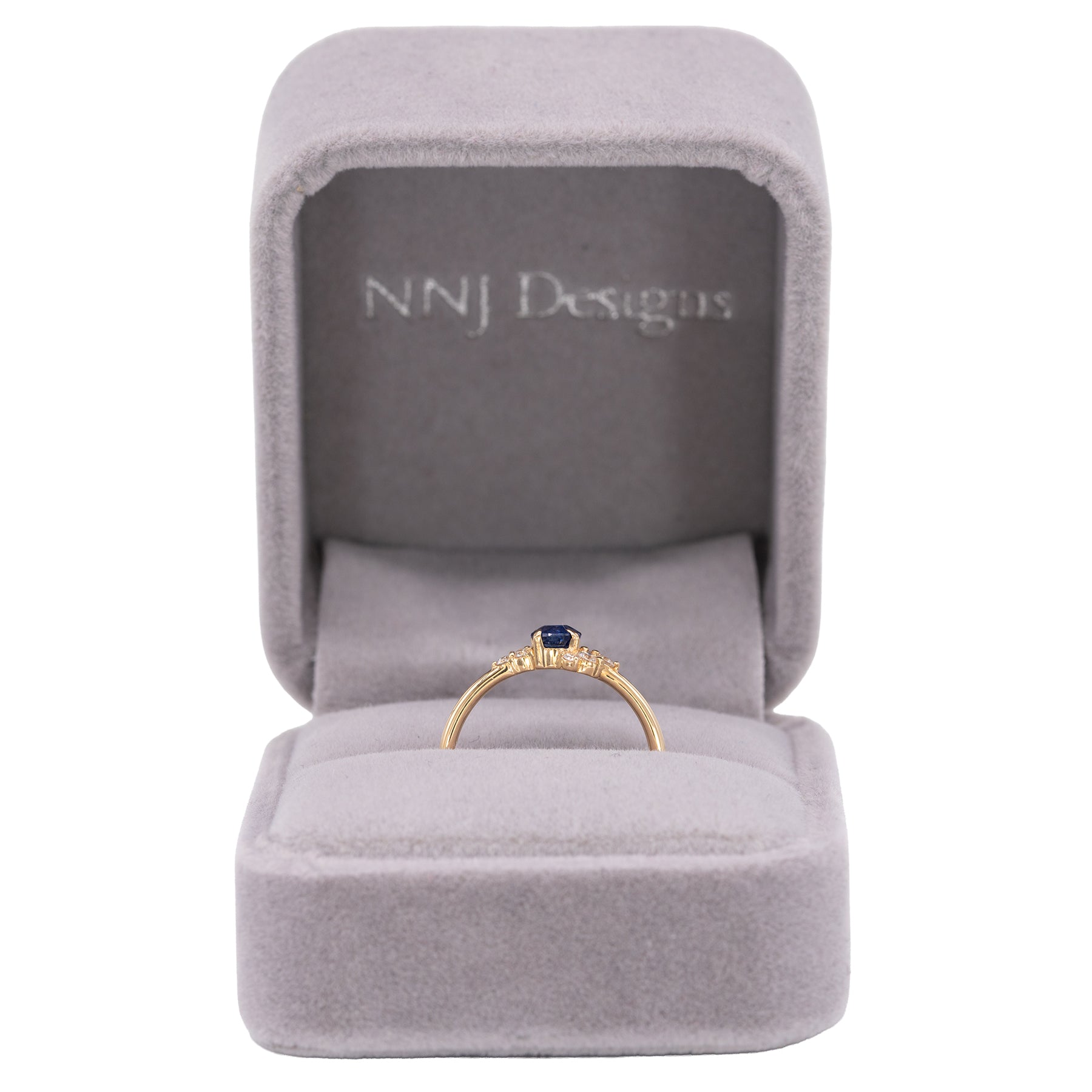 14K yellow gold Ceylon blue sapphire ring with diamond accents