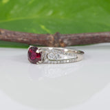 Estate | 0.9ct Rubellite Tourmaline & Diamond Ring in 14K White Gold – Round 6mm – Vintage Pink-Red Glow