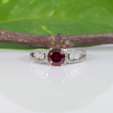 Estate | 0.9ct Rubellite Tourmaline & Diamond Ring in 14K White Gold – Round 6mm – Vintage Pink-Red Glow