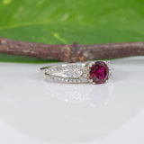 Estate | 0.9ct Rubellite Tourmaline & Diamond Ring in 14K White Gold – Round 6mm – Vintage Pink-Red Glow