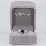 Estate | 0.9ct Rubellite Tourmaline & Diamond Ring in 14K White Gold – Round 6mm – Vintage Pink-Red Glow