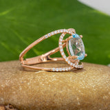 Althea Solid 14k Gold Aquamarine Ring with Natural Diamond Accents, Oval 8x6mm