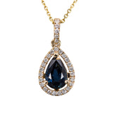 Devin 14k Solid Gold Ceylon Sapphire Pendant with Natural Diamonds Accents, Pear 8x6mm