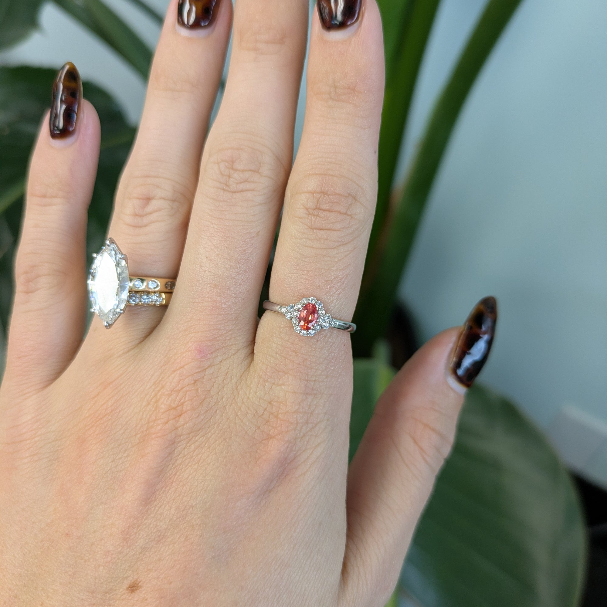 14K white gold padparadscha sapphire ring