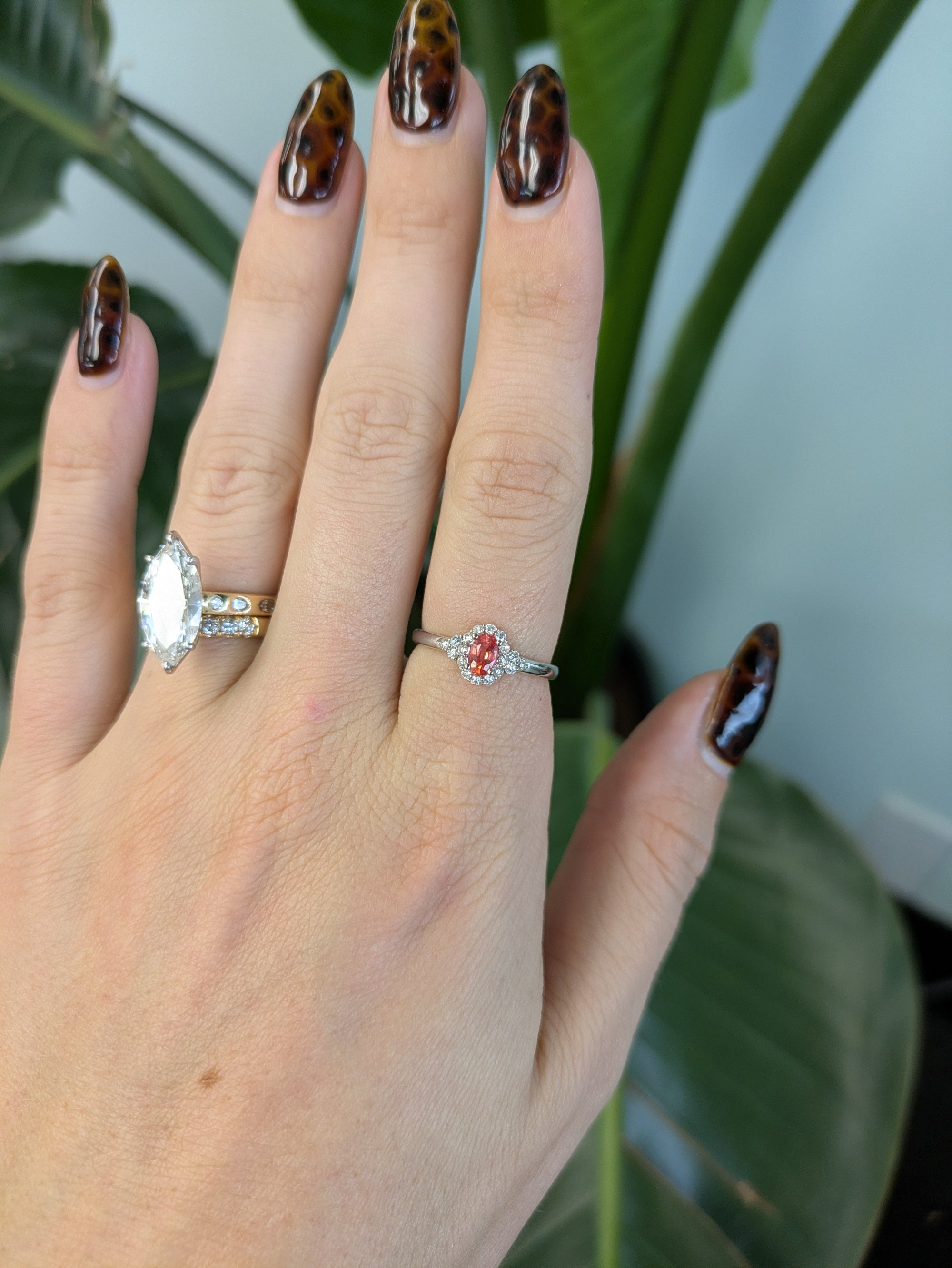 14K white gold padparadscha sapphire ring