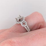 3 Stone Ring Setting | Ring Semi Mount w Diamond Accents | Round 6.5mm & 8.5mm
