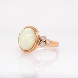Elara Solid 14k Rose Gold Opal Ring with Natural Diamonds Accent | Oval 11x9mm