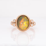 Elara Solid 14k Rose Gold Opal Ring with Natural Diamonds Accent | Oval 11x9mm