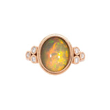 Elara Solid 14k Rose Gold Opal Ring with Natural Diamonds Accent | Oval 11x9mm