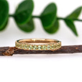 14K Solid Gold Peridot / Aquamarine Halfway Band | Round 2mm | Customizable